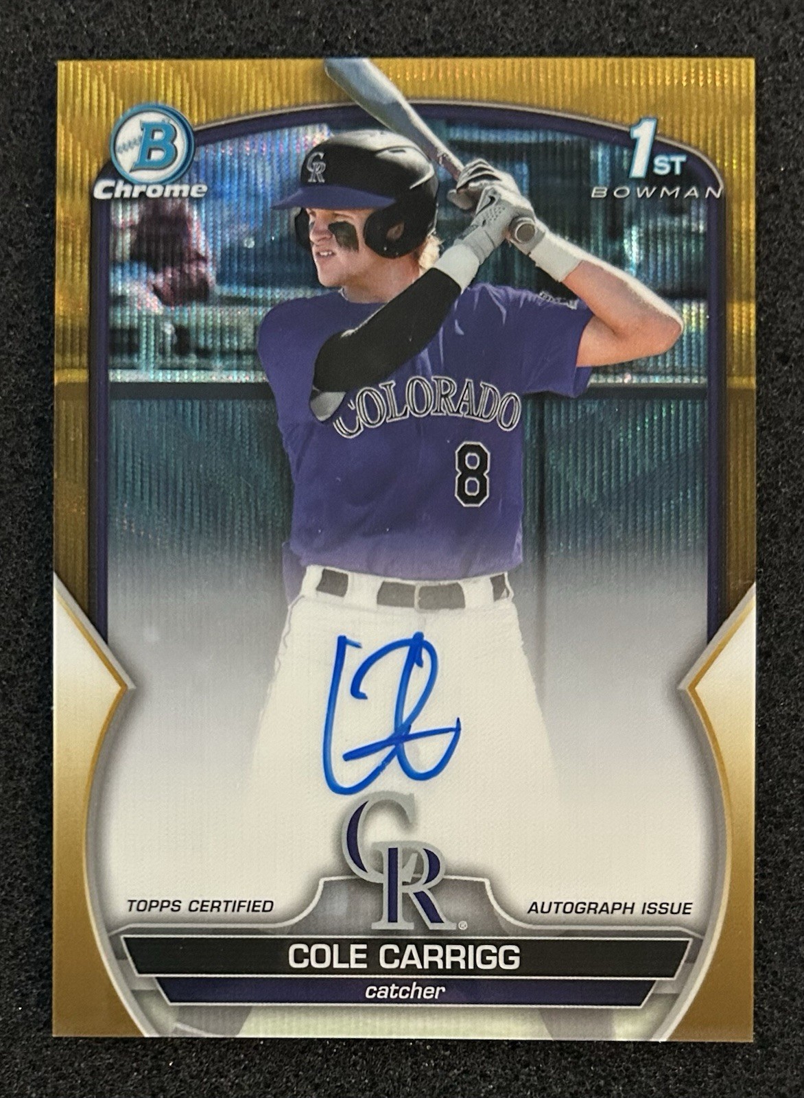 2023 Bowman Chrome Draft Cole Carrigg 1st Auto Gold Wave Refractor 41/50 Rockies