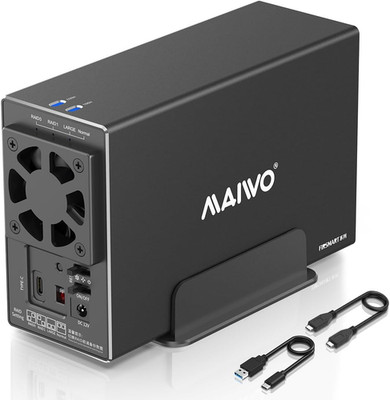 Dual Bay Hard Drive RAID Enclosure with Cooling Fan for 2.5/3.5 Inch SATA SSD/HD
