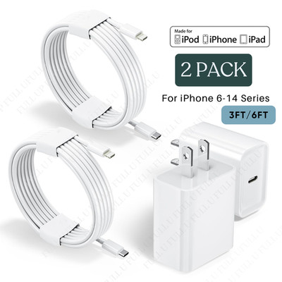 2Pack Type C 20W Charger USB C Fast Charging PD Cube Cord For iPhone 11 12 13 14