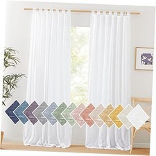 Linen Curtains 84 inch Length Soft Semi 52"W x 84"L Pack of 2 White Tab Top