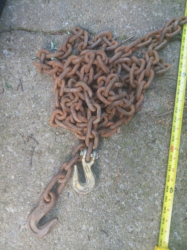 VTG/Antique Extra Heavy Duty Farm Tow Industrial Steel Chain W/Hooks 15.5' 41lbs