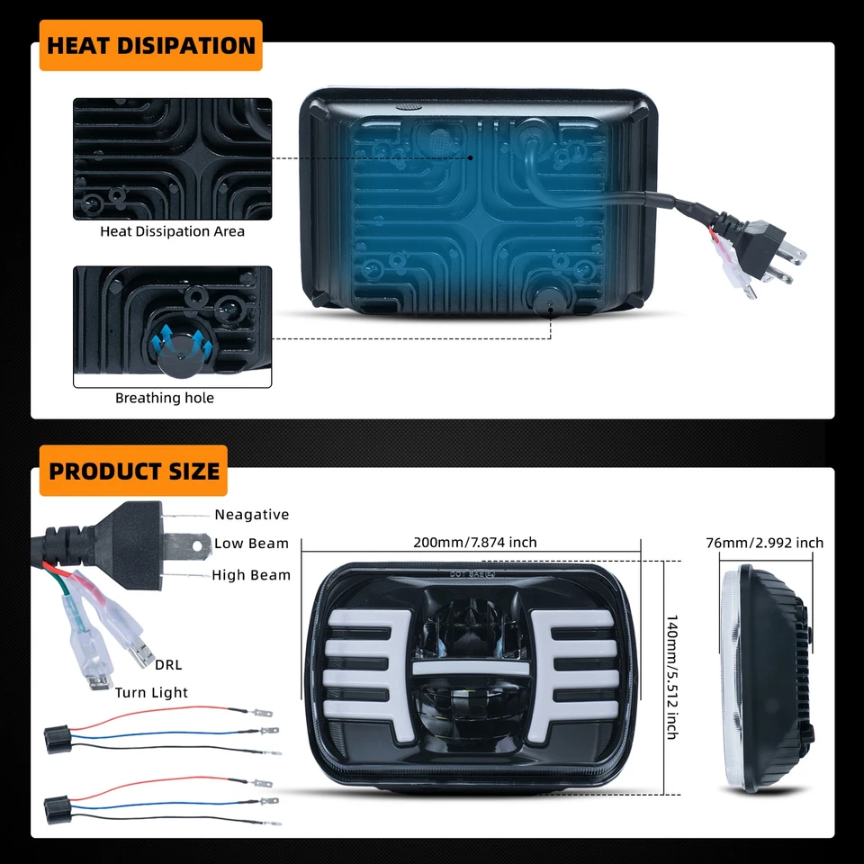 7X6" Color Change RGB SMD  LED Halo Angel Eye Headlight Halogen Light Bulb Pair - Image 3 of 4