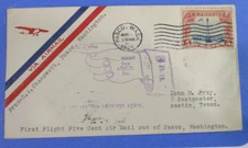 COVER 1928 "AIR MAIL CACHET "FIRST FLIGHT WITH .05c AIR MAIL POSTAGE PASCO, WA"