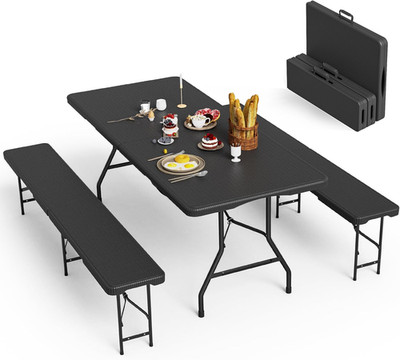 6 Foot Folding Picnic Table Set with 2 Benches, Camping Table Chair Set, HDPE Ra