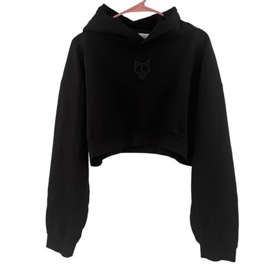 Naked Wolfe Women's Size Large Crop Hoodie NEW Sweatshirt Black 100% Cotton NWOT