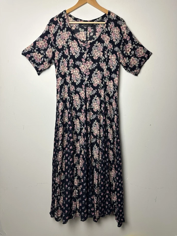 Винтажный Starina макси платье темно цветочный гофрированный фея гранж Whimsigoth коттедж 90-х - Изображение 2 из 4