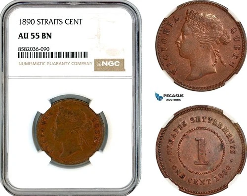 AL185, Straits Settlements, Victoria, 1 Cent 1890, London Mint, NGC AU55BN