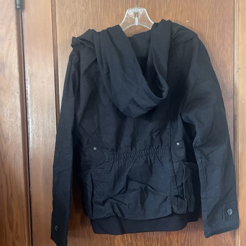 Neu mit Etikett NUR schwarze Jeansjacke warm Steampunk Reißverschluss Druckknöpfe Hoodie abnehmbar XL - Bild 13 von 16