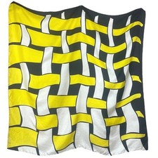 Vintage ECHO Scarf 30" Square Scarf Mod Basketweave Silk Graphic 60s Yellow