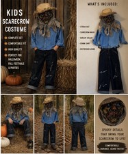 Kids Distressed Rustic Scary Scarecrow Costume Fits 8-14