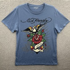 Ed Hardy Shirt Mens Medium Tattoo Rose Eagle Graphic Tee Studded Anchor Adult M