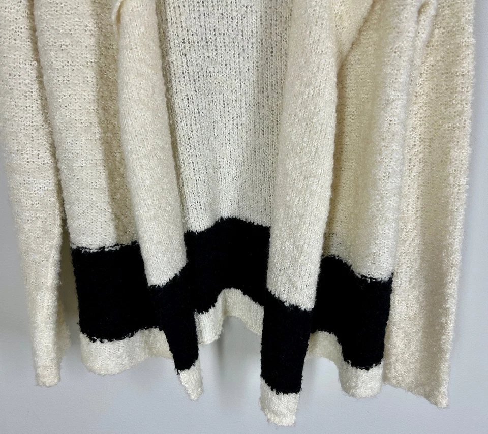 Cardigã suéter Ralph Lauren LRL PS S listra preta creme texturizado frente aberta - Imagem 3 de 4