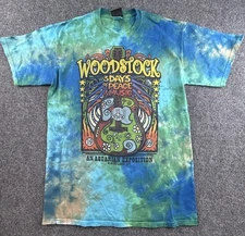 Woodstock Love  Liquid Blue Tie Die T-shirt White Lake,Ny 2016 Size Medium (L)