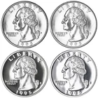 1995 P D S S Washington Quarters Silver & C-N Clad Proof & BU 4 Coin Year Set