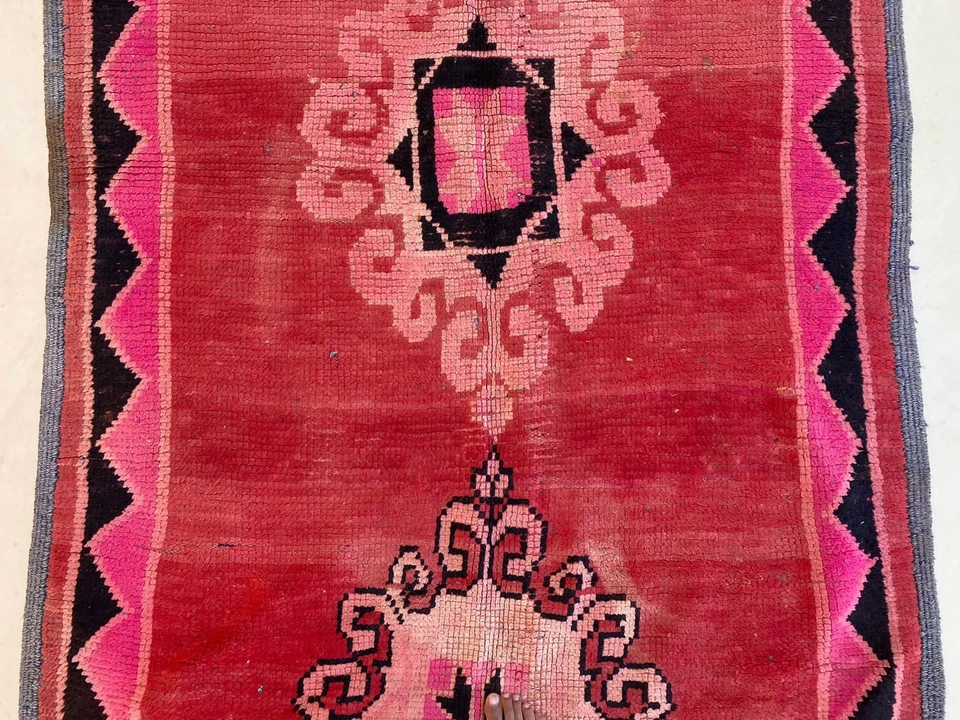 Alfombra bereber roja, alfombra marroquí, alfombra boho vintage, corredor de escaleras, hecha a mano 10'4x4'7 Foto 4 de 4