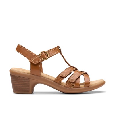Clarks Women's Emily Rose Sandal Tan Leather 26181673, Tan