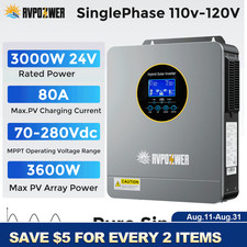 3000W Solar Hybrid Inverter DC 24V To AC 120V MPPT Controller Charger Pure Sine