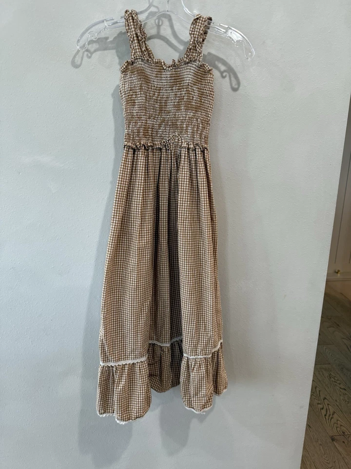 $148 Bebe Organic Girls 12 Dress 100% Organic Cotton Long Maxi Sleeveless Check - Image 4 of 4