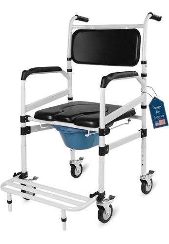 Eosprim Rolling Shower Chair with Arms, 3 In1 Bedside Commode Chair with Wheels