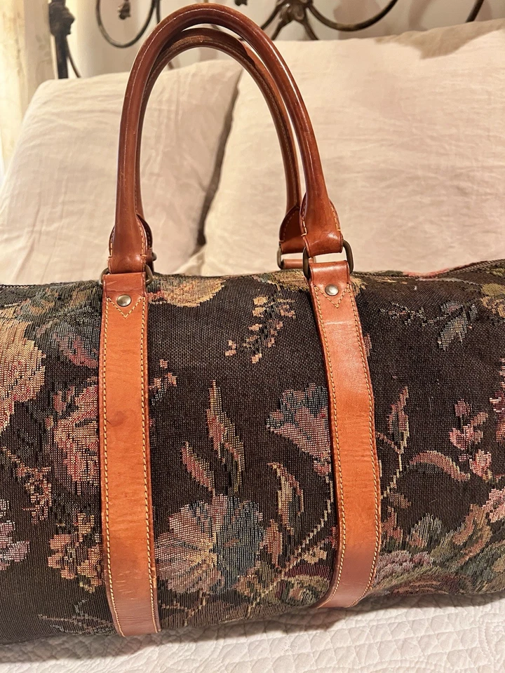 ¡Bolso de Lona Lauren Ralph Lauren Vintage Tapiz Floral! Hermoso! Sin correa Foto 4 de 4