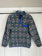 Patagonia Synchilla Fleece Boys XL 14 Green Blue Print 1/4 Zip Pullover NWOT