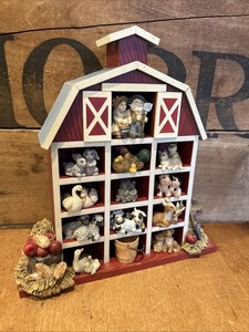 Vintage Resin Red Barn Shadow Box Miniatures Farm Animals Display