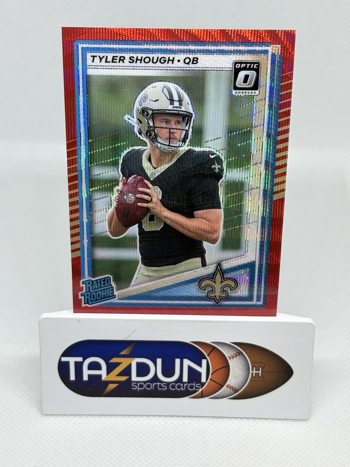 2025 Panini Donruss Tyler Shough #304 Rated Rookie Optic Preview Red Wave Saints
