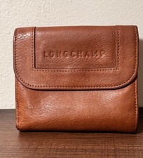 Vintage LONGCHAMP Brown Smooth Leather Compact French Wallet Bifold Coin Pouch