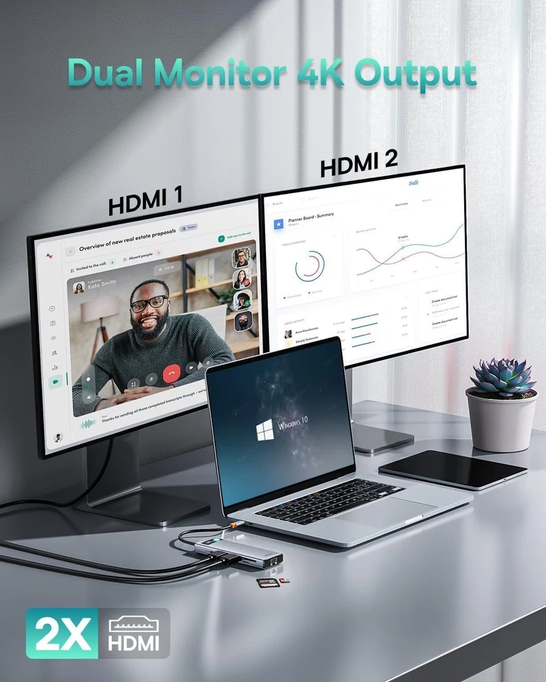 Baseus Laptop Docking Station HDMI LAN 85WPD SD-Card 9-in-1 USB C Hub Compatible - Image 3 of 4