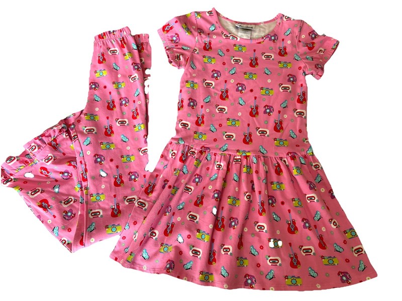 Counting Daisies Girls 2 Puce Pants Top Set Tiered  Pink Guitars Size 7 Ruffle