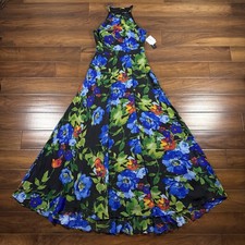 Betsy  Adam Womens Size 4 Floral Sleeveless Halter Neck Faux Wrap Maxi Dress