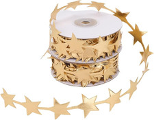 2 Rolls 22 Yards Gold Star Ribbon Trim Stars Shape Glitter Sparkly Polyester Fab
