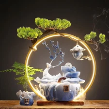 Tabletop Water Fountain with LED Light Zen Meditation Indoor Waterfall