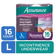 Assurance Women's Incontinence Postpartum Underwear Large Overnight 16 Count