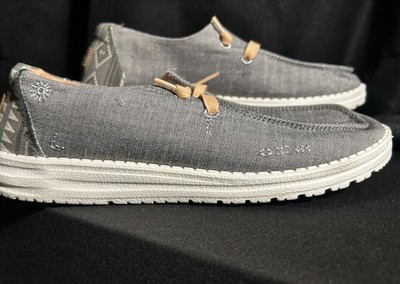 Hey Dude Gray Canvas Casual Shoes US 8 Unisex Slip-On Cork Insole Round Toe