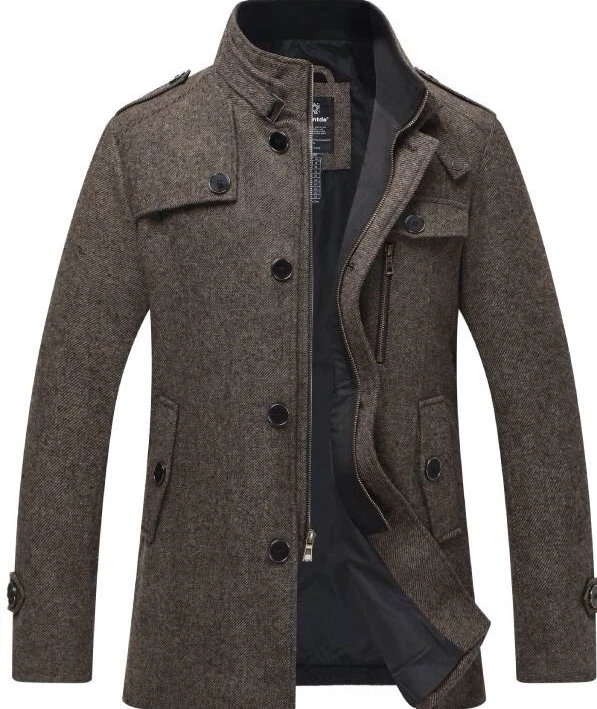 Wantdo Wool Blend Pea Coat Jacket Trench Coat Men L Herringbone Tweed Brown NEW - product detail image 1