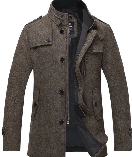 Wantdo Wool Blend Pea Coat Jacket Trench Coat Men L Herringbone Tweed Brown NEW - product listing photo