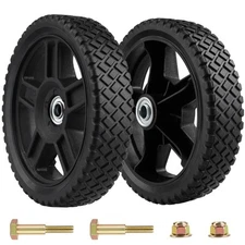 8 Inch Lawn Push Mower Plastic Wheels  Set of 2 Includes Bolts, Nuts  (8×1.75'')