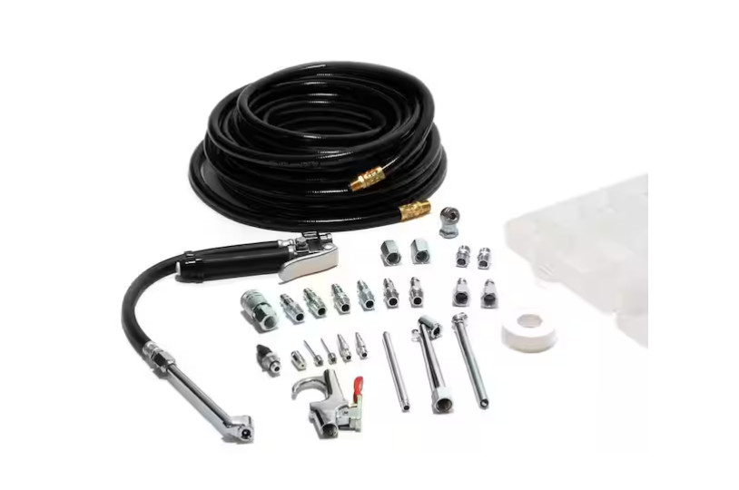 Garage Tire Inflator with Air Compressor Accessory Kit and 50 Ft. Air Hose (20-P