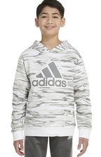 NEW Adidas Boy's Long Sleeve GRAY WHITE Camo Hoodie, Sweatshirt LARGE L 14 16