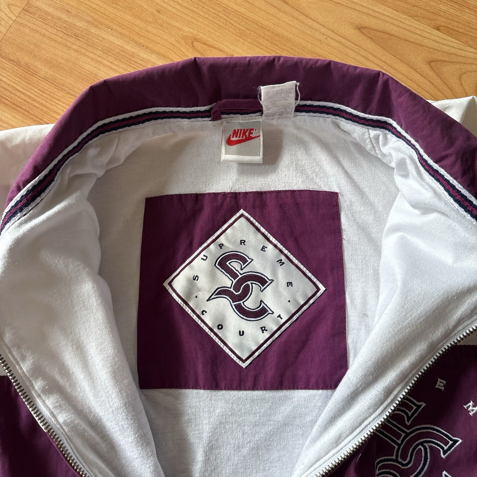 Rare VTG NIKE Supreme Court Spell Out Swoosh Striped Full Zip Jacket 80s Size M! thumbnail 6