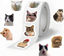 500PCS Cat Meme Stickers Roll 10 Styles Funny Cute Multicolor
