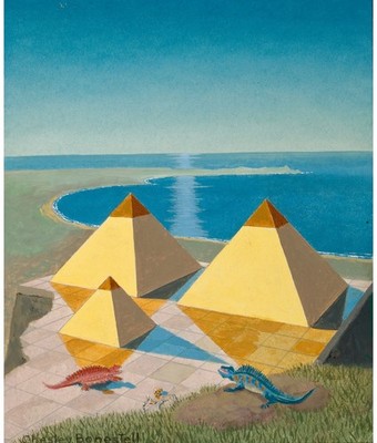 Chesley Bonestell ein bewohnter Planet beleuchtet von einem binären Vintage-Kunstdruck