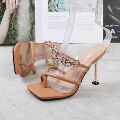 Sandales Sabots Chaussons Femme 10 Cm Marron Or Bijou Cuir Synthétique 94546 - Photo 1/4