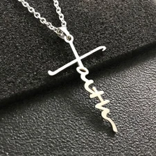 Silver Faith Cross Necklace, Stainless Steel - The Positive Christian