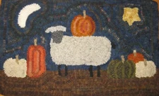 Primitive rug hooking kit, hooked, pumpkin sheep, linen, wool