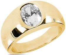 2.01 carat Oval Shape Diamond Engagement Solitaire 14k Yellow Gold Mens Ring