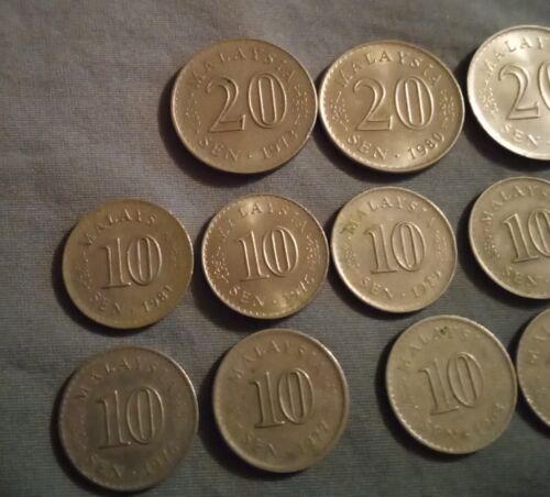 Malaysia 1968-88 20 10 & 1 Sen Coin Lot (18) - Picture 3 of 12