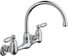 2-Handle Wall Mount Kitchen Faucet Chrome High Arc Rotating Spout Ergonomic