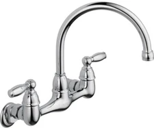 2-Handle Wall Mount Kitchen Faucet Chrome High Arc Rotating Spout Ergonomic